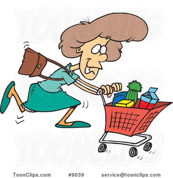 Cartoon Grocery Shopping Lady #9039 by Ron Leishman
