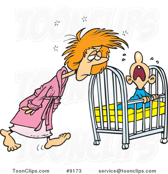 Cartoon Tired Mother Tending to Her Baby 9173 by Ron Leishman