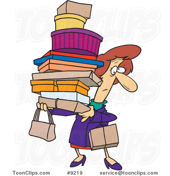 Cartoon Shopping Lady Carrying Packages #9219 by Ron Leishman