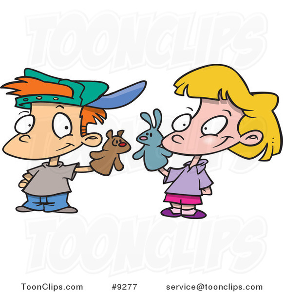 Cartoon Girl Playing. Cartoon Boy and Girl Playing