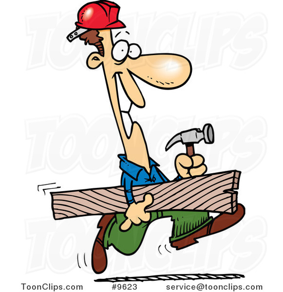 Cartoon Construction Guy Carrying a Board #9623 by Ron Leishman