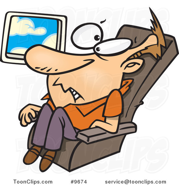 Cartoon Confined Guy on an Airplane #9674 by Ron Leishman