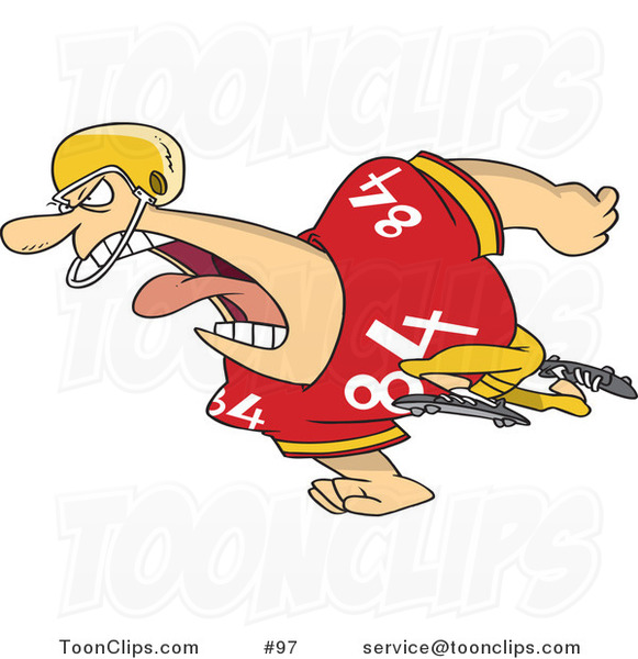 Cartoon Running Football Player Guy in Uniform #97 by Ron Leishman