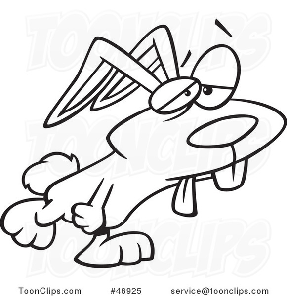 Black and White Cartoon Tired Easter Bunny Rabbit