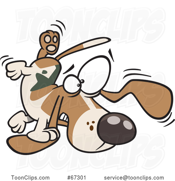 Cartoon Bassett Hound Dog Tripping on His Own Ear