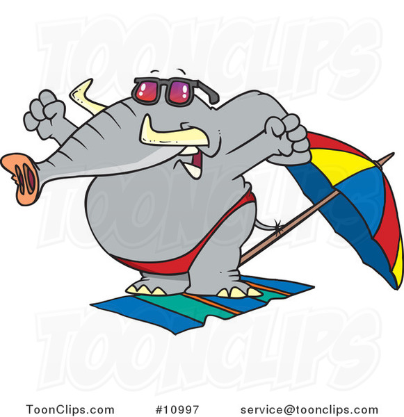 Cartoon Beach Elephant Stretching