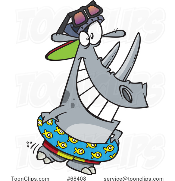 Cartoon Beach Rhino in Summer Time