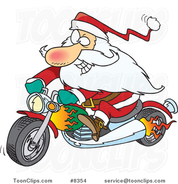 Cartoon Biker Santa on a Motorcycle