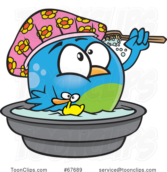 Cartoon Bird Bathing