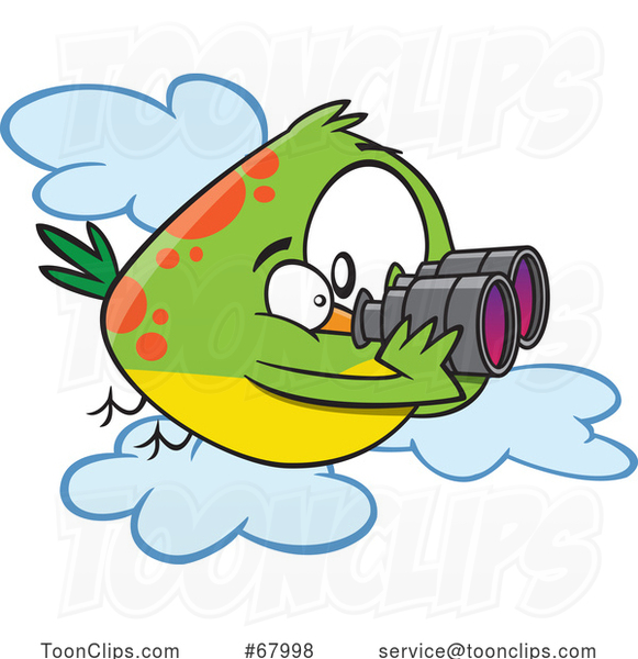 Cartoon Bird Using Binoculars