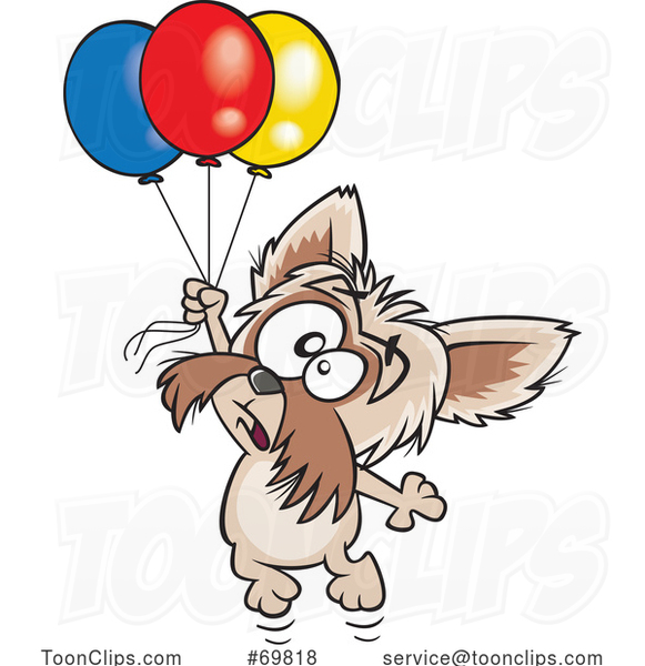 Cartoon Birthday Pup Floating with Balloons