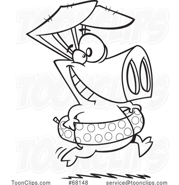 Cartoon Black and White Beach Hog with an Inner Tube