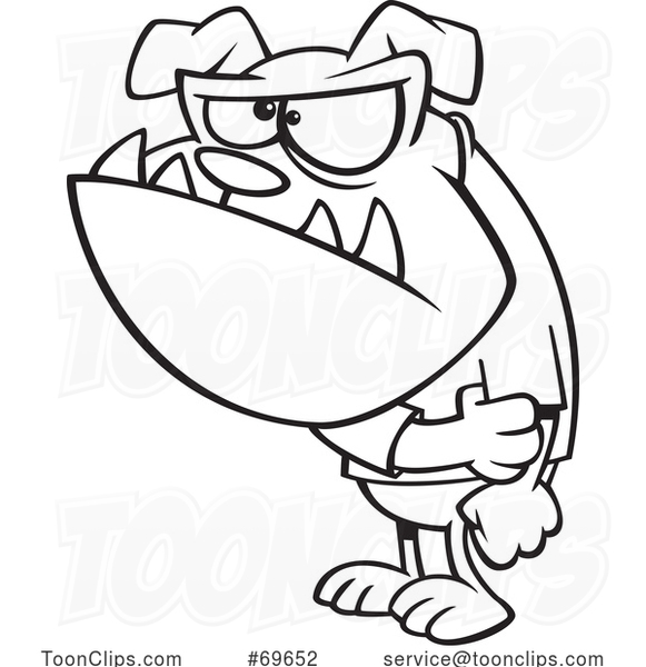 Cartoon Black and White Bulldog Rolling up His Sleeves