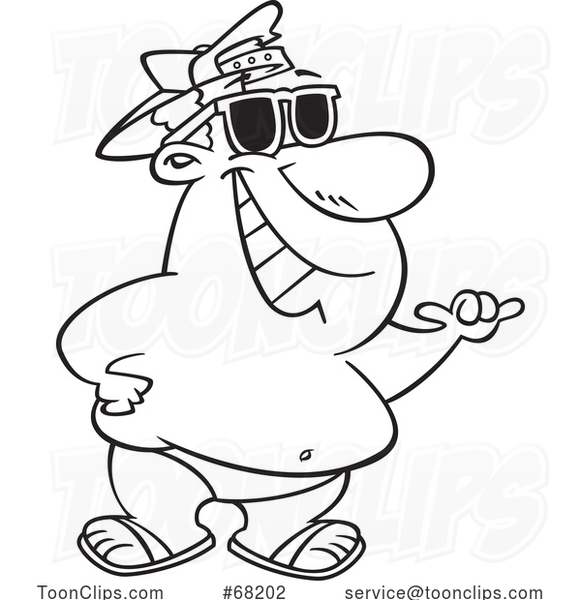 Cartoon Black and White Chubby Guy on a Beach