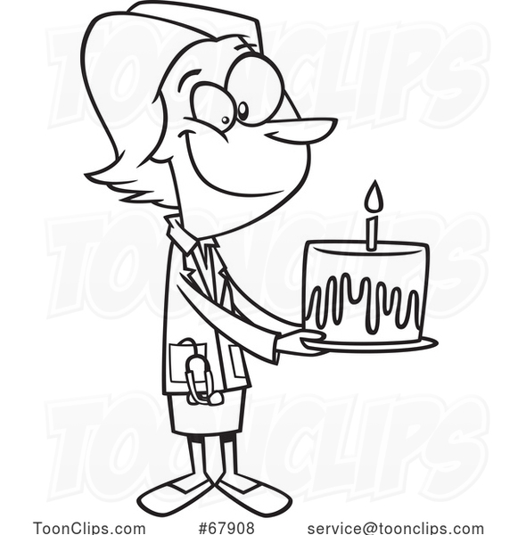 Cartoon Black and White Doctor Holding a Birthday Cake