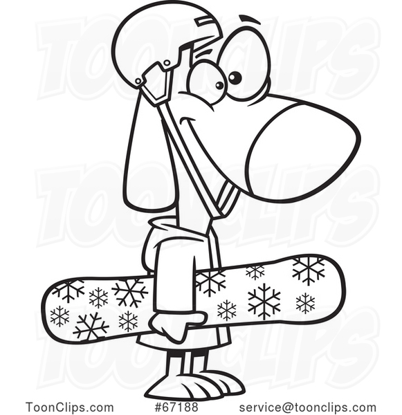 Cartoon Black and White Dog Snowboarder