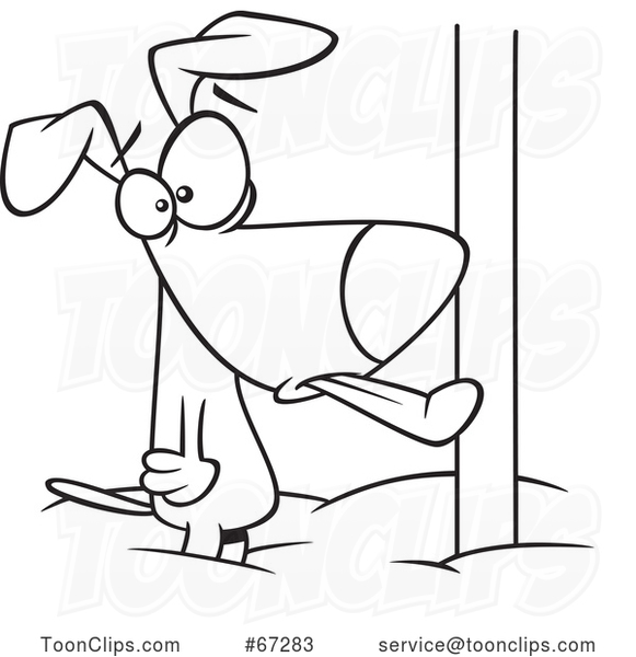 Cartoon Black and White Dog with His Tongue Stuck Frozen to a Pole