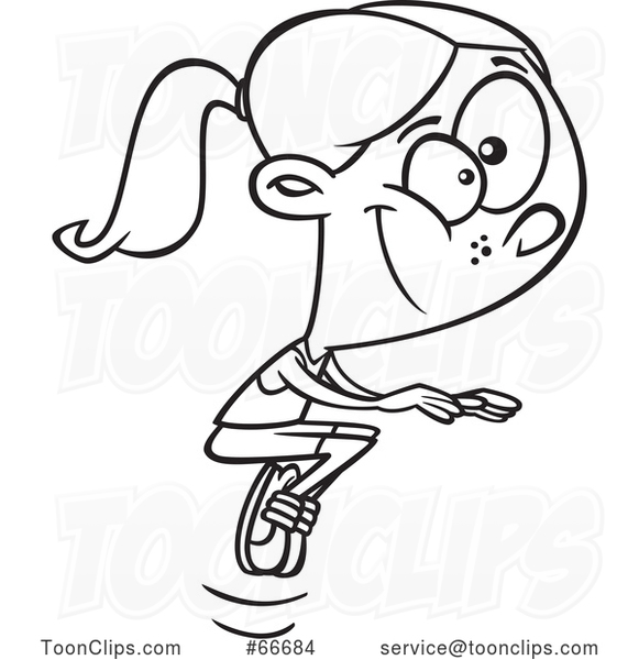 Cartoon Black and White Girl Doing a Tuck Jump
