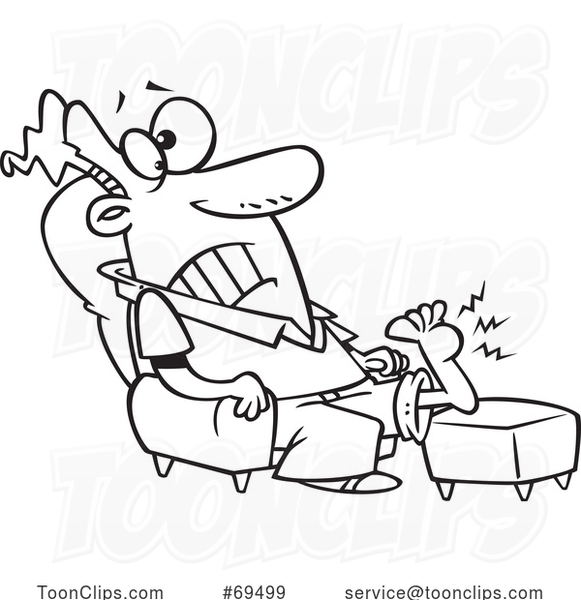 Cartoon Black and White Guy Resting His Wart Covered Foot