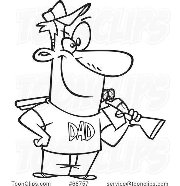 Cartoon Black and White Intimidating Father Holding a Shotgun over His Shoulder