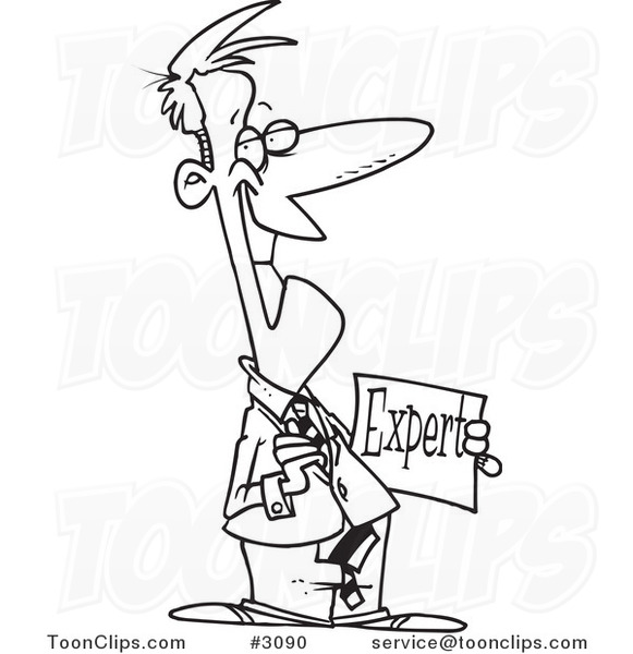 Cartoon Black and White Line Drawing of a Business Man Expert #3090 by