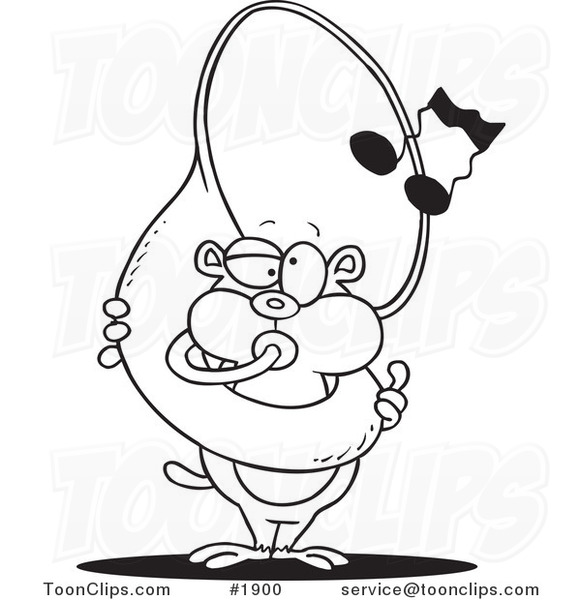 Cartoon Black and White Line Drawing of a Gopher Playing a Tuba