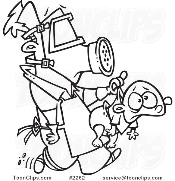 Cartoon Black and White Line Drawing of a New Dad Wearing Protective Gear and Carrying a Baby