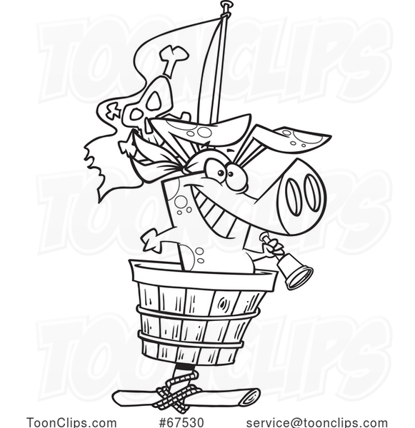 Cartoon Black and White Pirate Pig in a Crows Nest