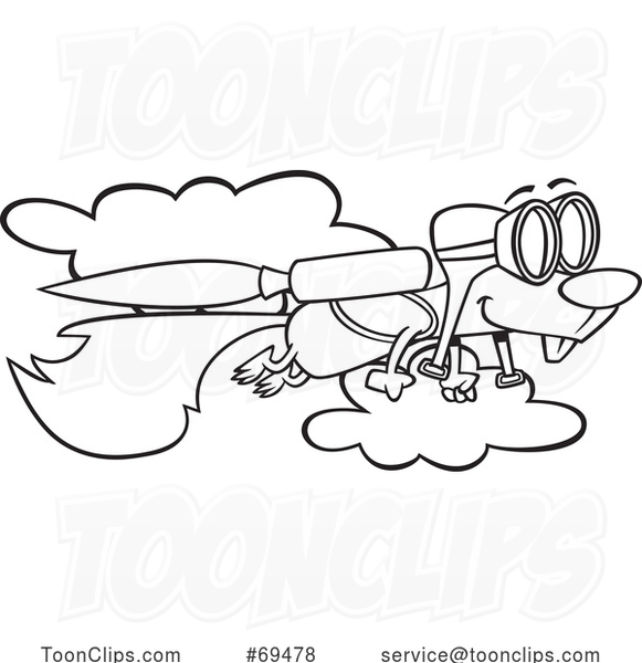 Cartoon Black and White Squirrel Flying with a Rocket
