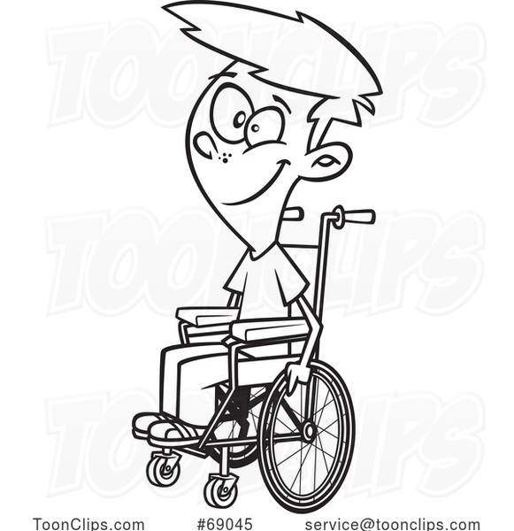 Cartoon Black and White Teen Boy in a Wheelchair