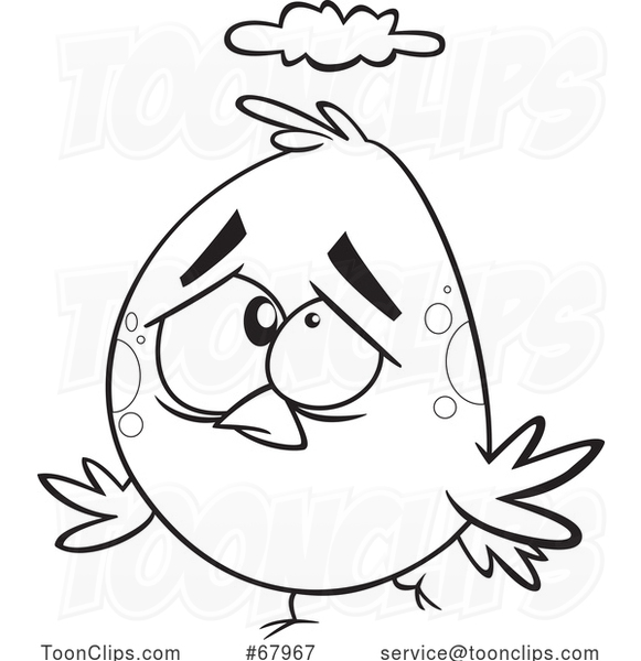 Cartoon Black and White Unhappy Bird
