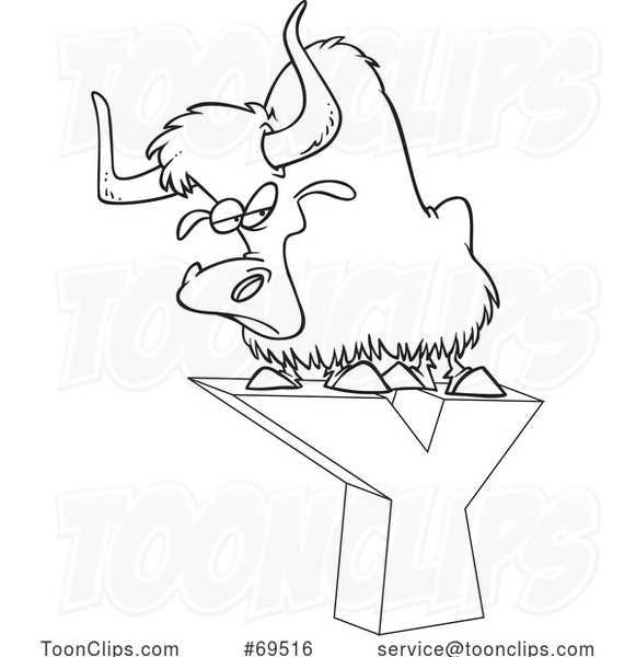 Cartoon Black and White Yak on a Letter Y