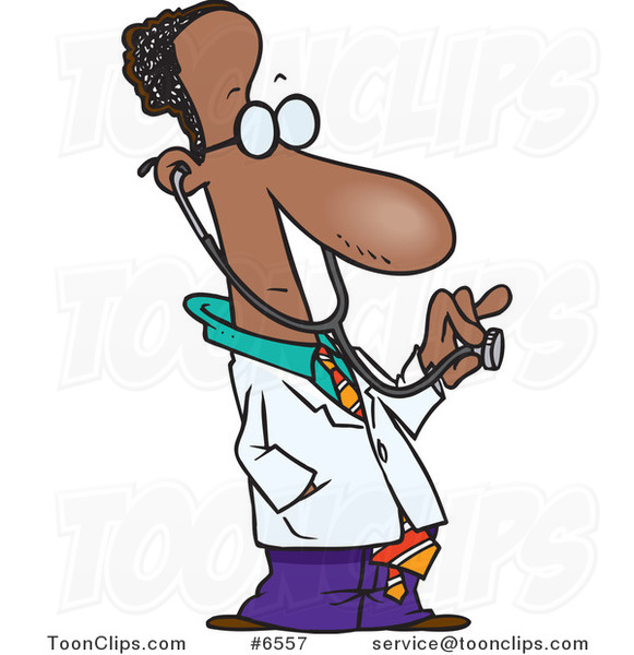 Cartoon Black Doctor Holding out a Stethoscope
