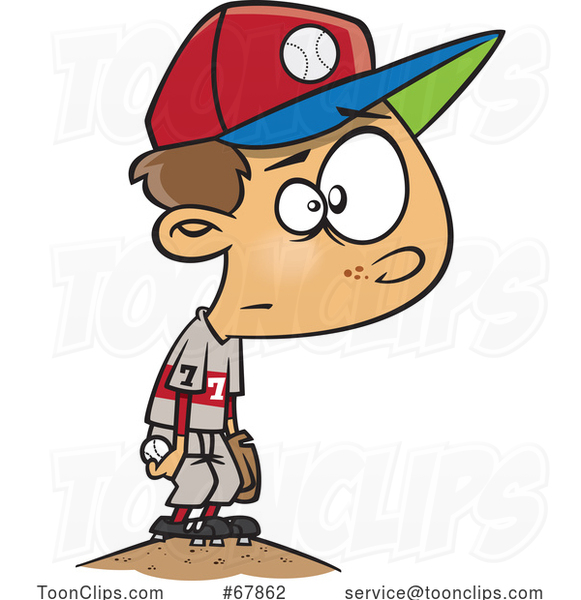 Cartoon Boy Standing on a Baseball Mound