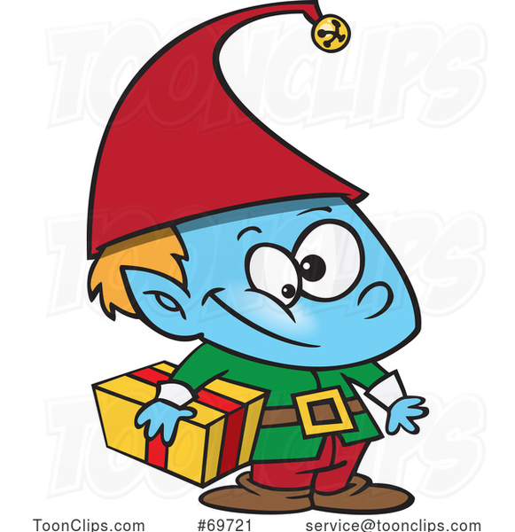 Cartoon Christmas Elf Kid Holding a Gift
