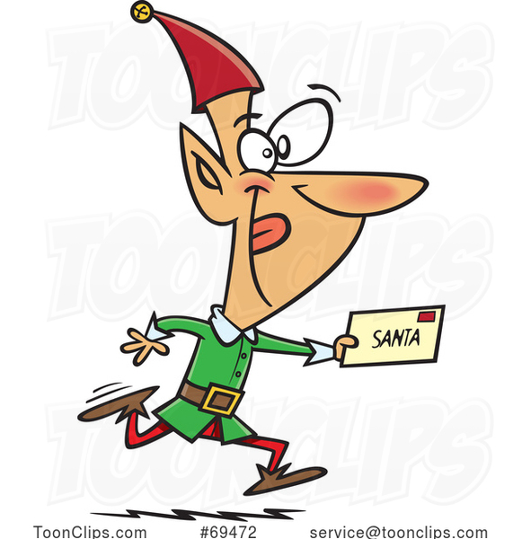 Cartoon Christmas Elf Running a Letter to Santa