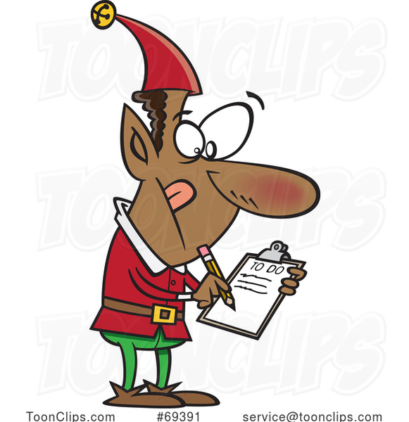 Cartoon Christmas Elf Writing a to Do List