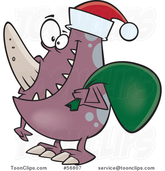 Cartoon Christmas Monster Wearing a Santa Hat and Carrying a Sack