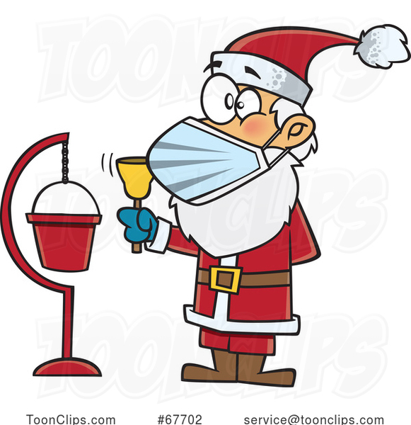 Cartoon Christmas Santa Claus Wearing a Mask and Ringing a Bell