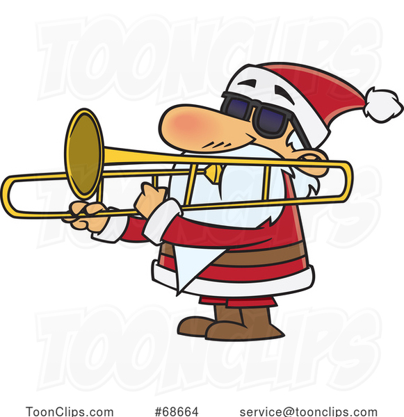 Cartoon Christmas Santa Playing a Trombone