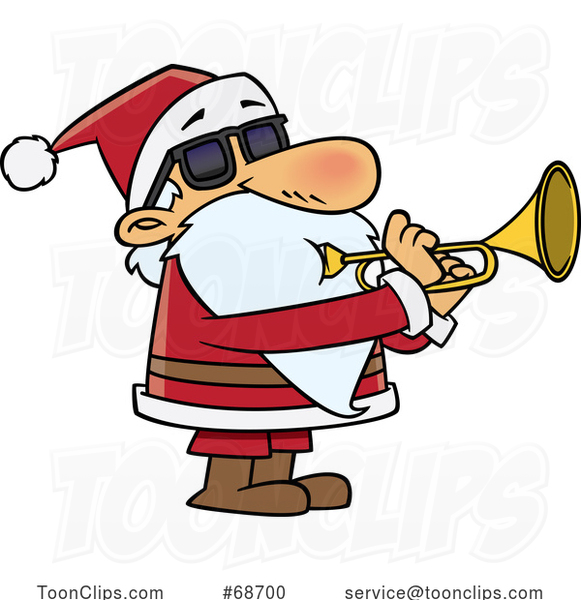 Cartoon Christmas Santa Playing a Trumpet