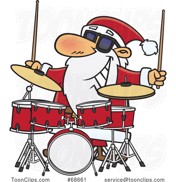 Cartoon Christmas Santa Playing Drums