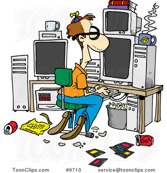 Cartoon Computer Geek with a Messy Office #9710 by Ron Leishman