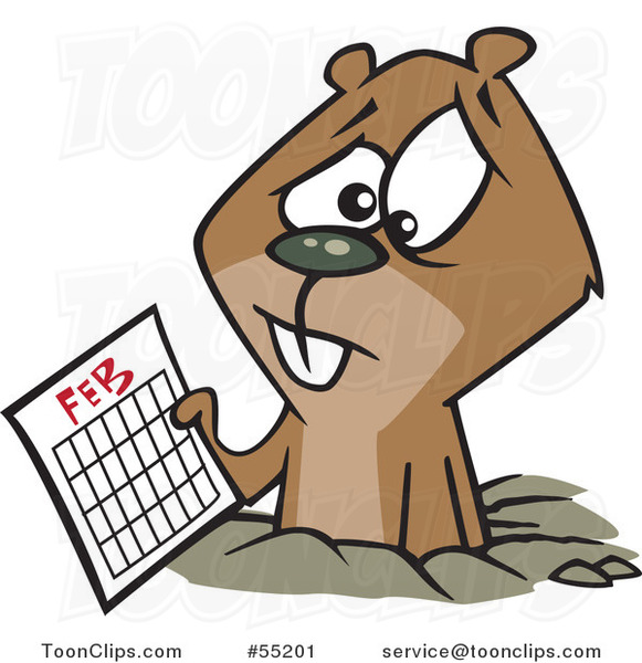Cartoon Distressed Groundhog Holding a February Calendar