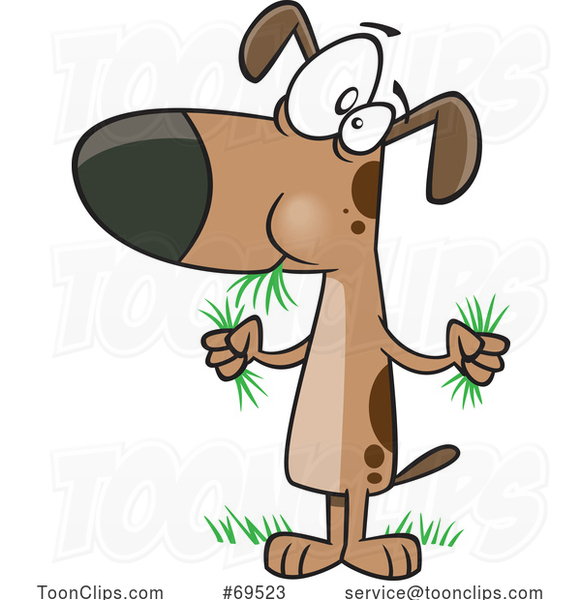 Cartoon Dog Munching on Grass