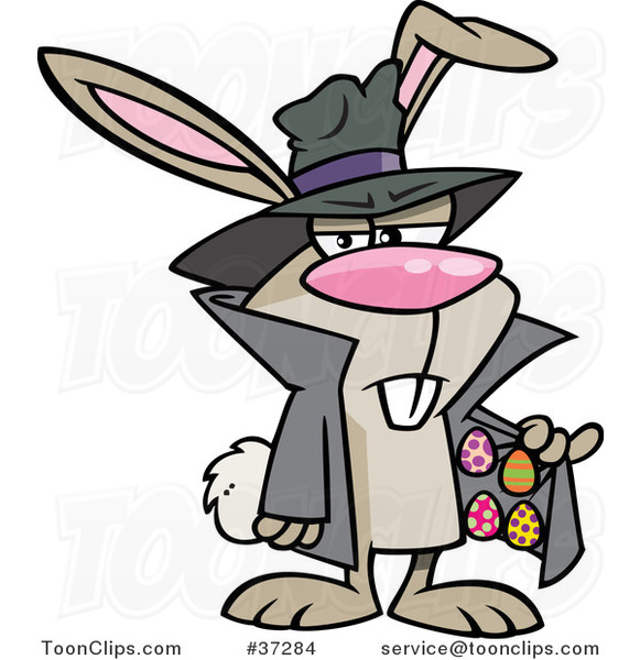 Cartoon Easter Bunny Dealing Eggs