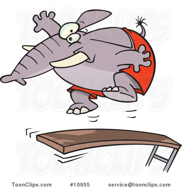 Cartoon Elephant Jumping on a Diving Board