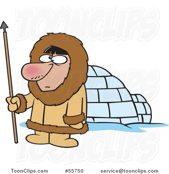 Cartoon Eskimo Hunter Guy by an Igloo #55750 by Ron Leishman