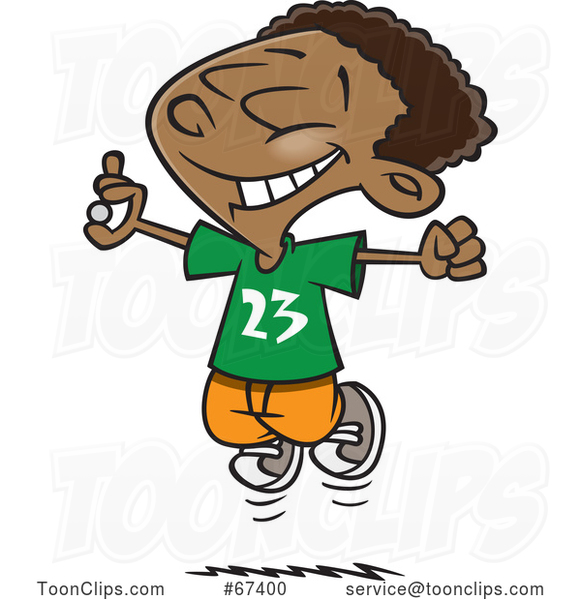 Cartoon Excited Black Boy Jumping After Finding Money #67400 by Ron Leishman