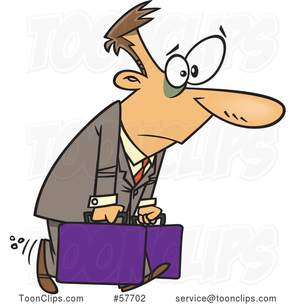 Cartoon Exhausted White Guy Carrying Briefcases on a Business Trip